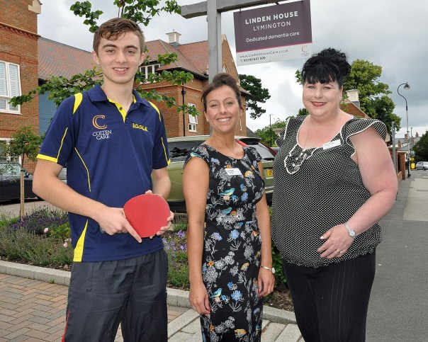Serving up success: Rising table tennis star Matthew Daish with (right) Anita Irvine, Home Manager, Colten Care's Linden House, and Laura Rolph, Assistant Marketing Manager.